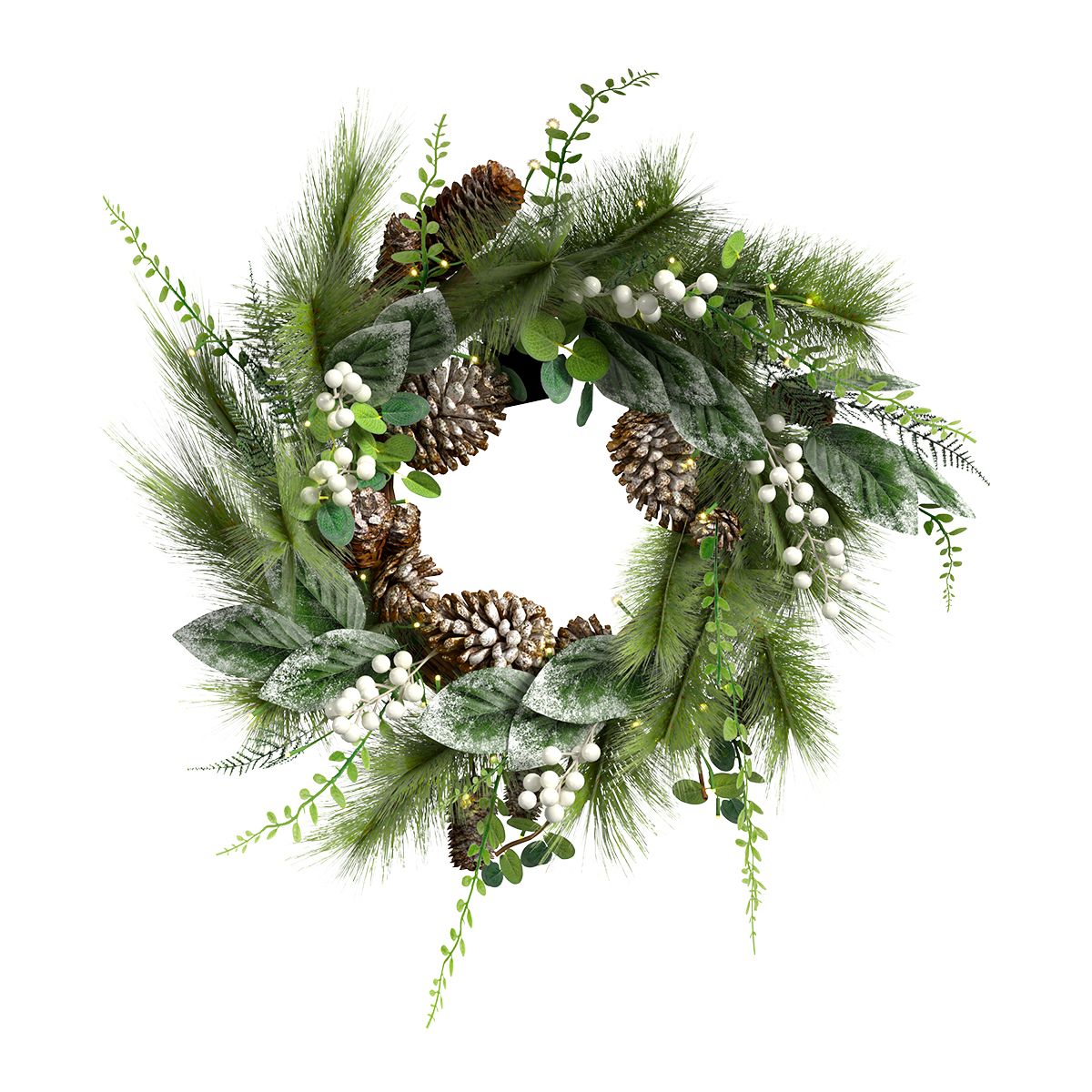 Indoor Outdoor 55cm Pre-Lit White Berry & Pinecone Eucalyptus Wreath