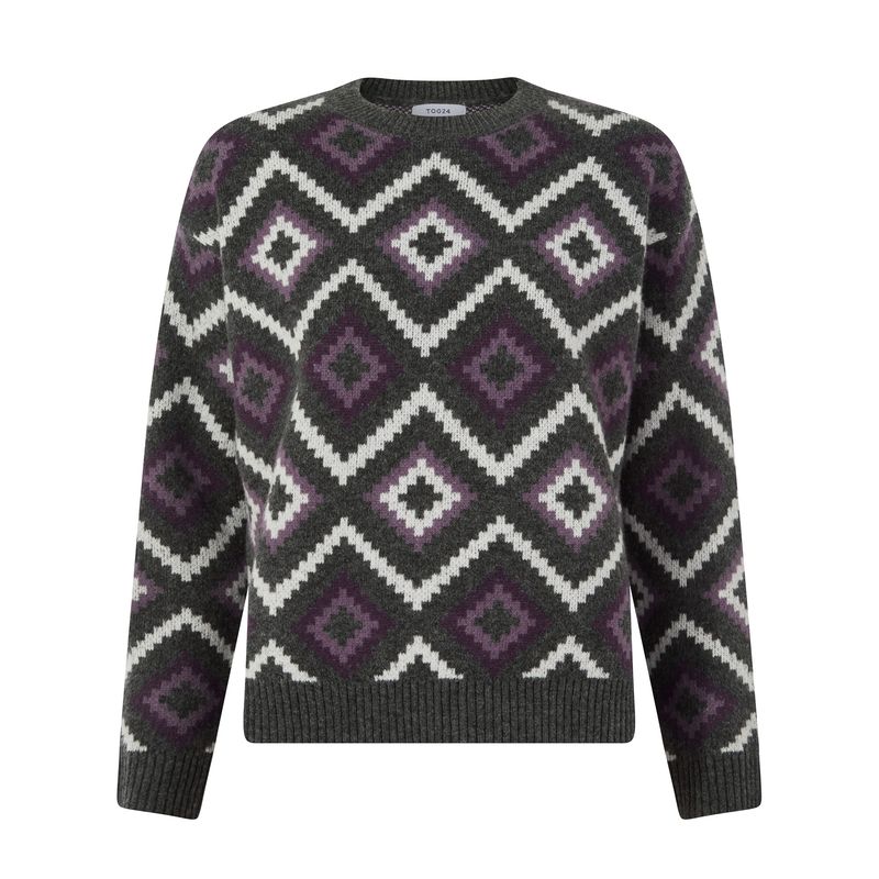 Solana Womens Chunky Fairisle Inspired Knit Jumper - Dark Grey Melange