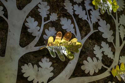 The leaf commemorating the most recently retired head gardener at Levens Hall and Gardens
