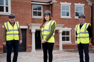 Award winning house builder Horgan Homes has launched Horgan Commercial with its first build of 16 industrial units for sale in Bromsgrove – L-R founder John Horgan, director Sophie Horgan and site manager Julian Jones.jpg