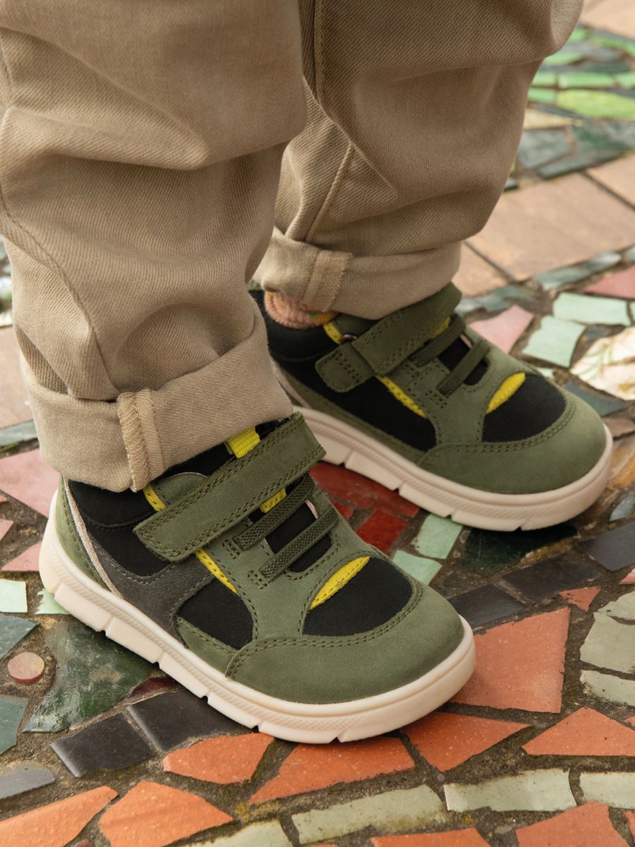 Stride, Khaki nubuck mix kids rip-tape pre-school casual trainer shoes