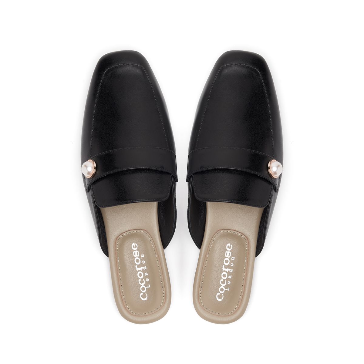 Highgate Black Leather Mules with Pearl from Cocorose London