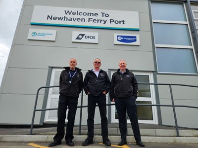 From left - Kevin Holmes (port engineering manager), Captain Dave Collins-Williams, (port manager), Mark Beaver (finance & property manager)