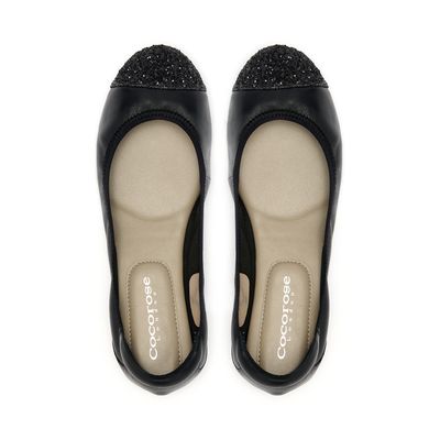 Harrow classic black leather shoe with black glitter toe from Cocorose London,