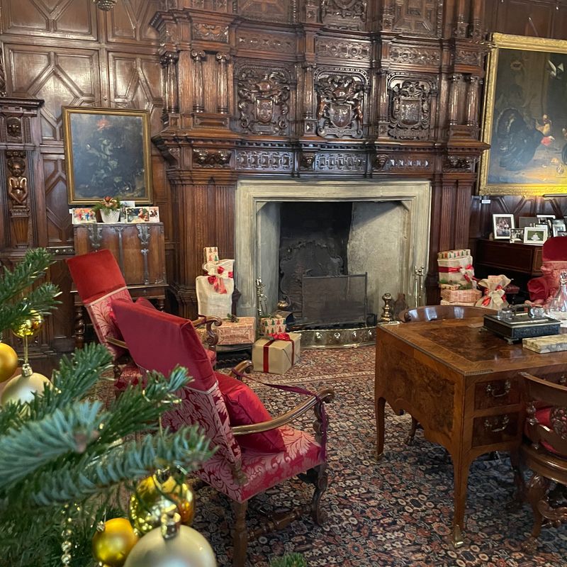 The Great Hall at Levens Hall and Gardens, decorated for Christmas,