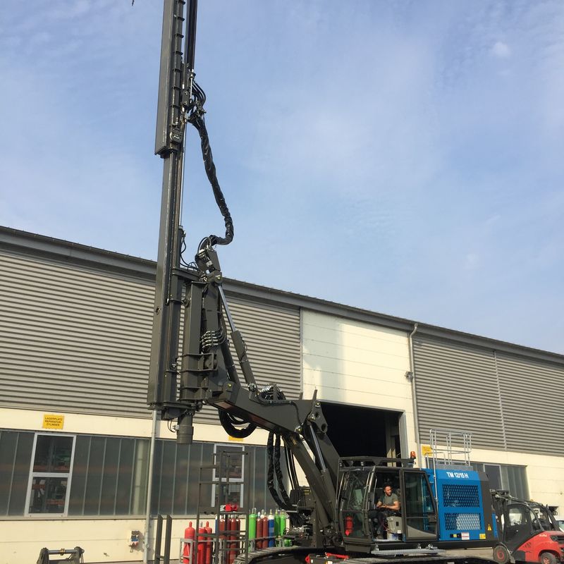 Sheet Piling UK's unique TM 12/15 long reach sheet piling rig, launched in October 2018.