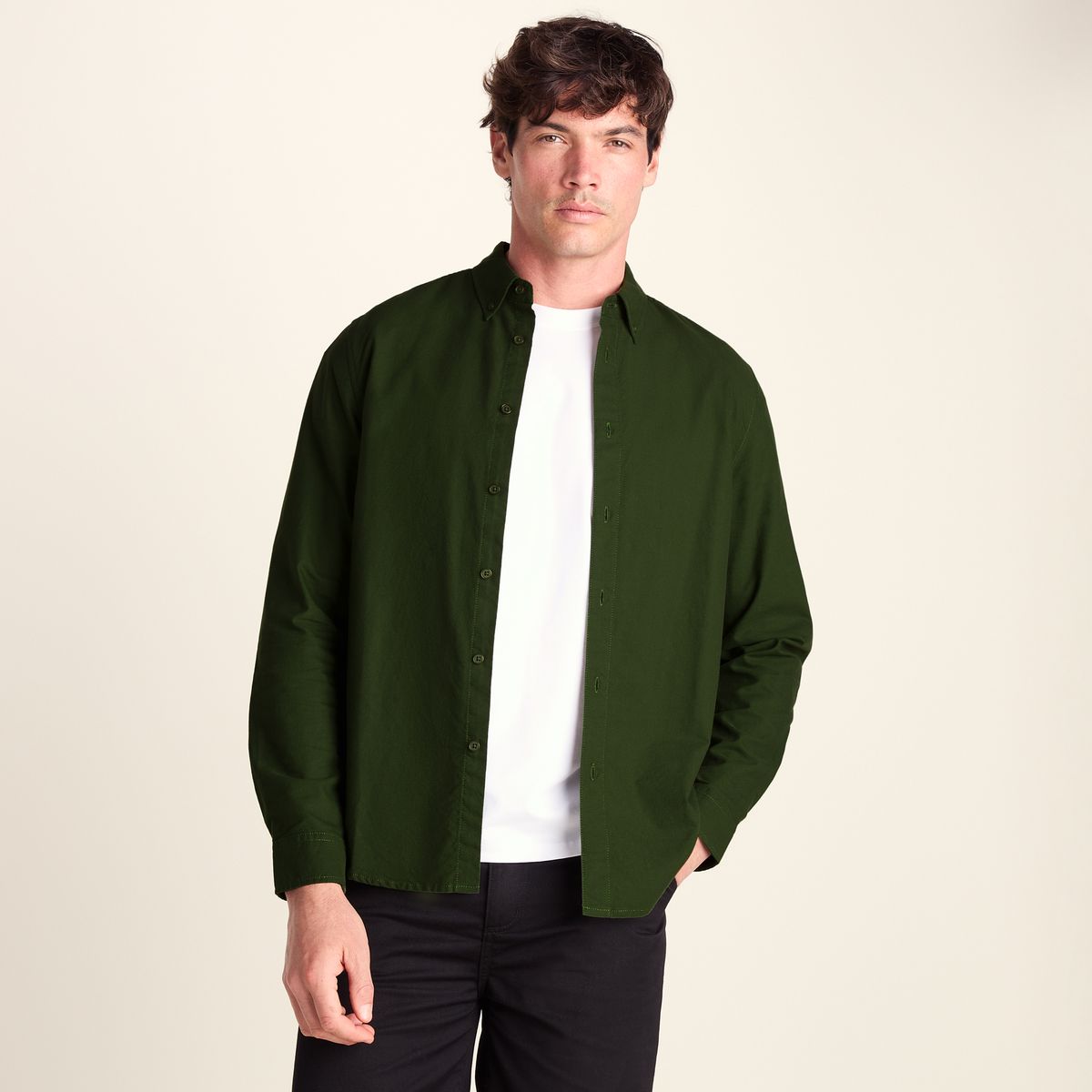 Barry Mens Long Sleeved Cotton Oxford Shirt - Leaf Green