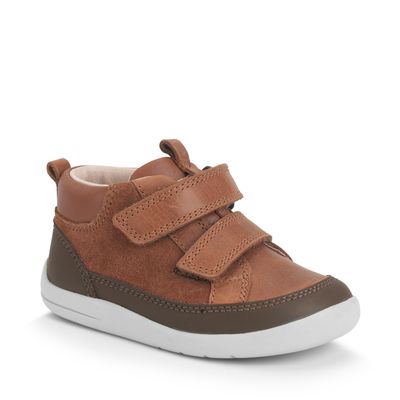 Start-Rite Rove Tan leather/suede kids rip-tape first casual boots