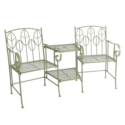 Sage Green Leaf Design Rustic Metal Garden Companion Seat