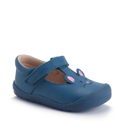 Fellow Blue leather/cat girls rip-tape first walking shoes