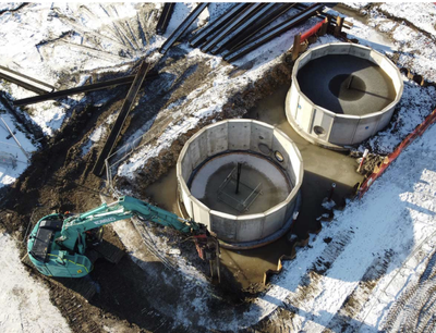 Overhead view of the work at the Chipping Waste Water Treatment works,