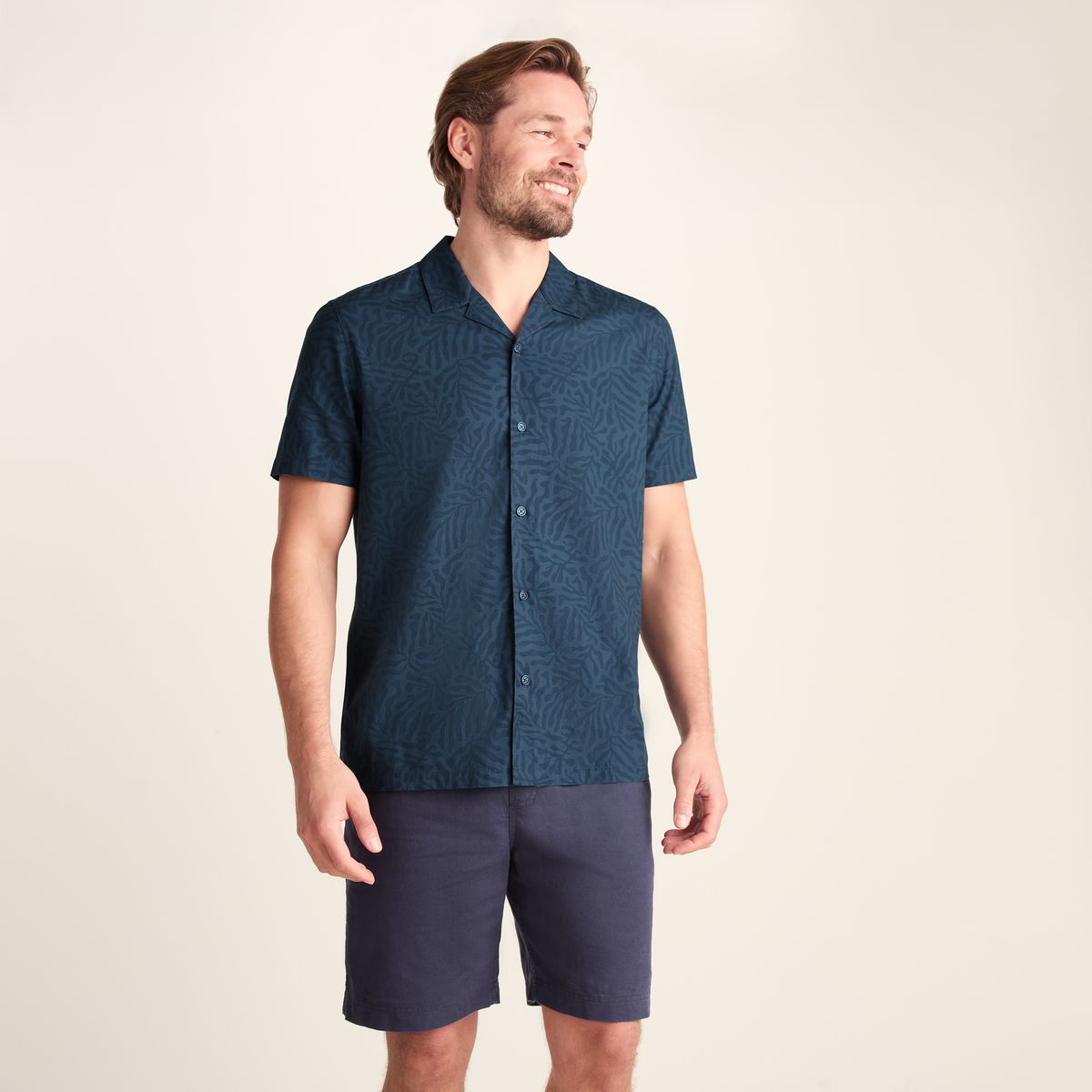 Wallsend Mens Short Sleeve Shirt - Deep Teal Print