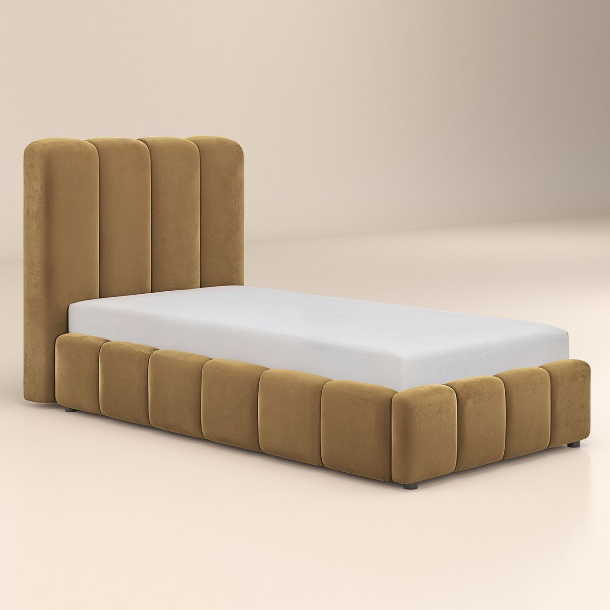 Solace+Co Emilie Single Ribbed Ottoman Bed - Mocha Velvet