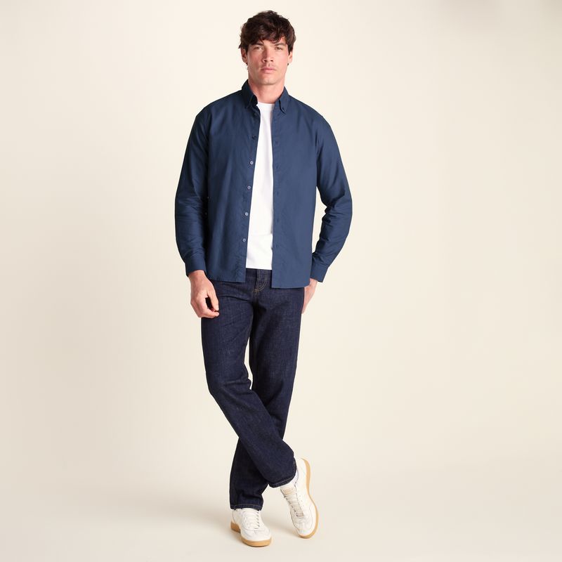 Barry Mens Long Sleeved Cotton Oxford Shirt - Smokey Blue