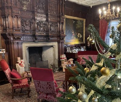 The Great Hall at Levens Hall and Gardens, decorated for Christmas, 