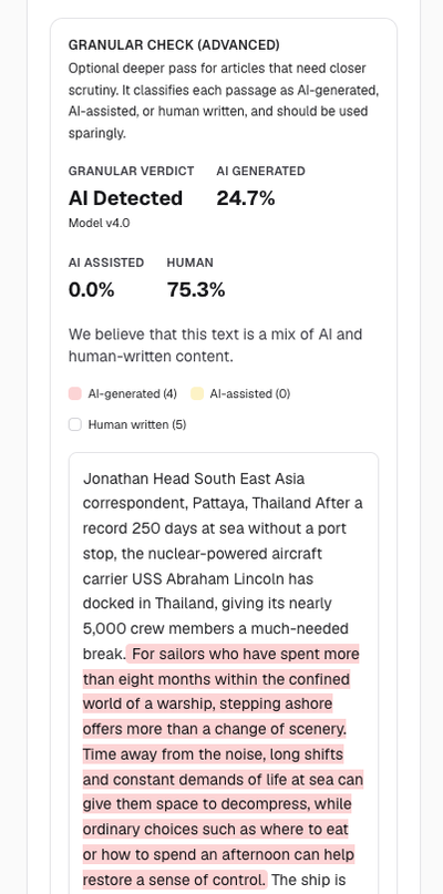 Made by Humans checks text for AI generation 