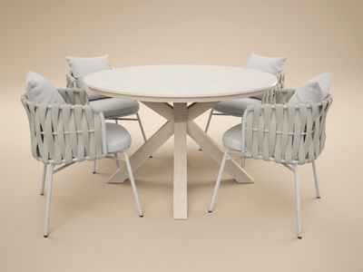 SOLACE+CO Florence Round Garden Sintered Stone Dining Table Wood & Louisa Chairs 