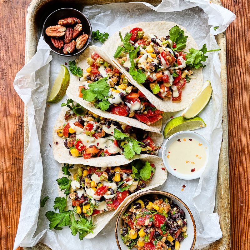 Quick & Easy Tacos With Toasted Pecans & Tahini Drizzle 