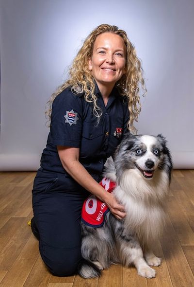 Lucy MacLeod, Borough Commander, Hammersmith & Fulham, London Fire Brigade pictured with her dog