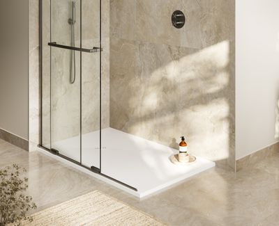 ARYSTO Stone Rectangle Shower Tray in Calm White