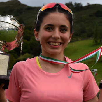 Athlete  Charlotte Rawstron with the Wakefield Rose Bowl trophy,