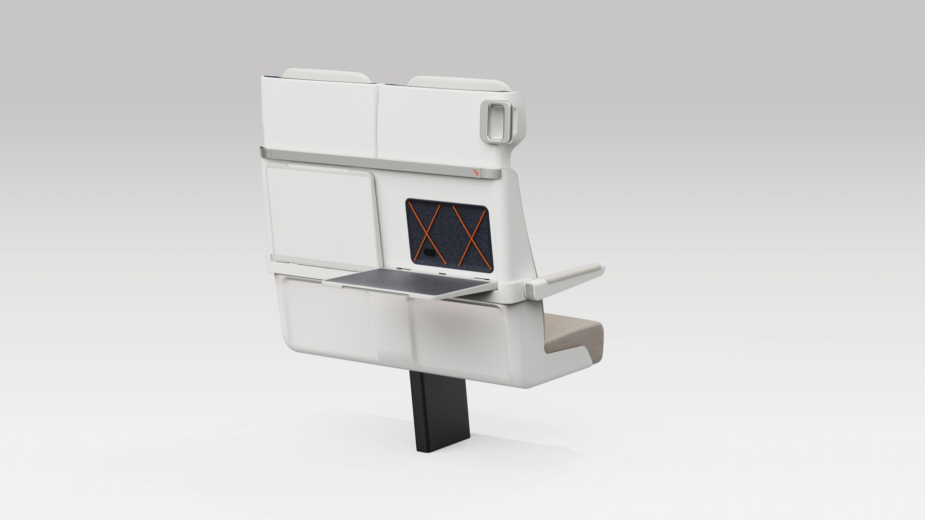 Rear view of ALIZÉ seat with one table open