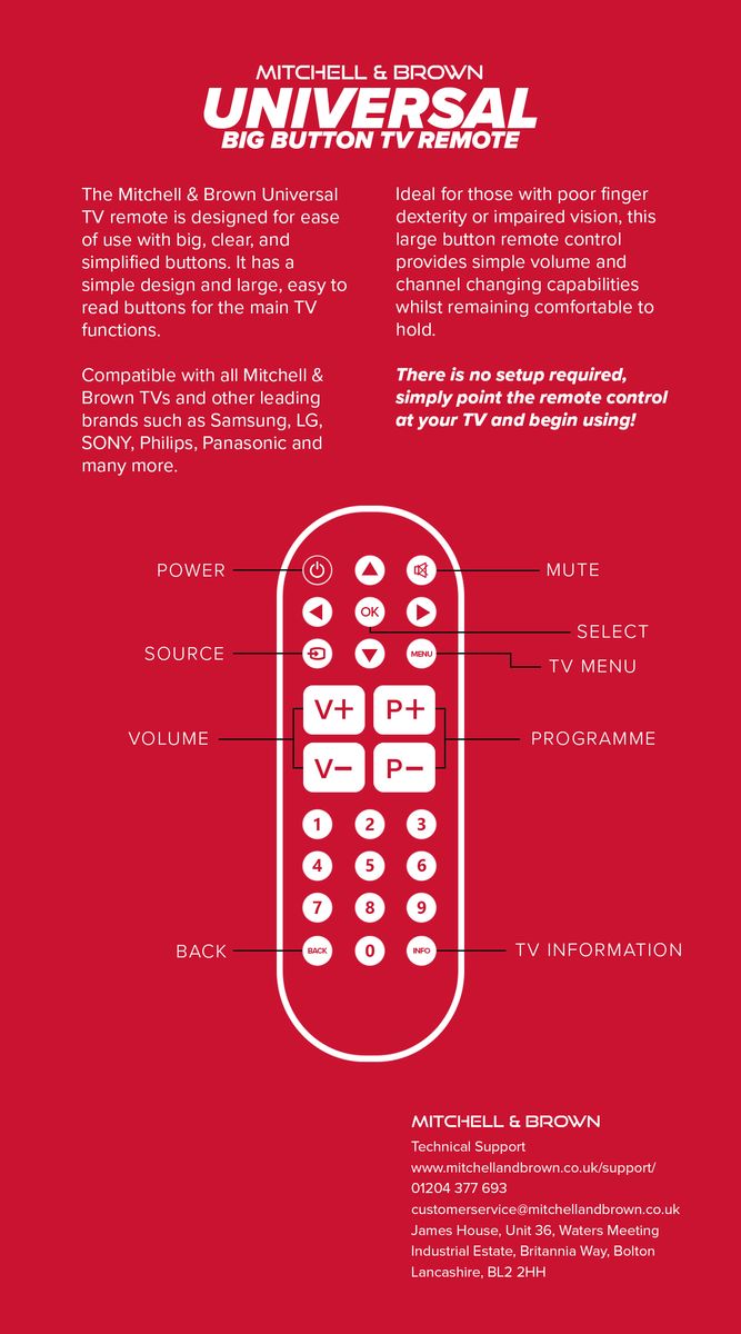 Mitchell & Brown big-button universal remote control                     