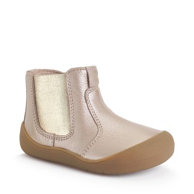 Little Chelsea, Taupe pearlised leather girls zip-up first boots