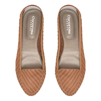 Tan coloured woven leather loafers from Cocorose London