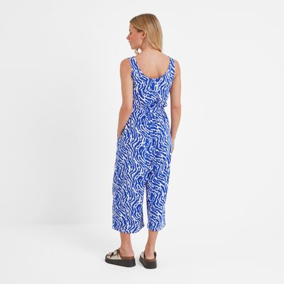 Emmie Women's Jumpsuit - Ultramarine Blue Wavy Print