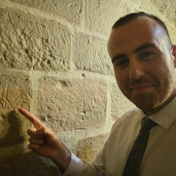 Witch marks at Langley Castle Hotel, Northumberland, as pointed out by Assistant F&B Manager, Daniel Watson