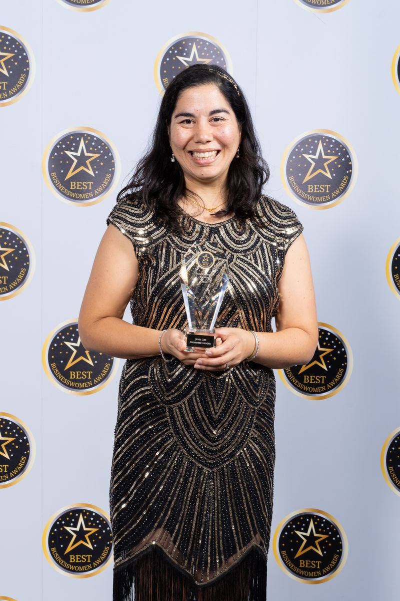 Janan Leo, founder of Cocorose London, with her Gold Award for Best Customer Service, won at the national Best Businesswomen Awards 2024