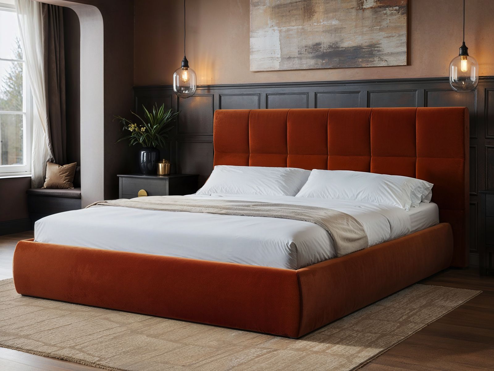 Solace+Co Mika Ottoman Bed Burnt Orange Velvet