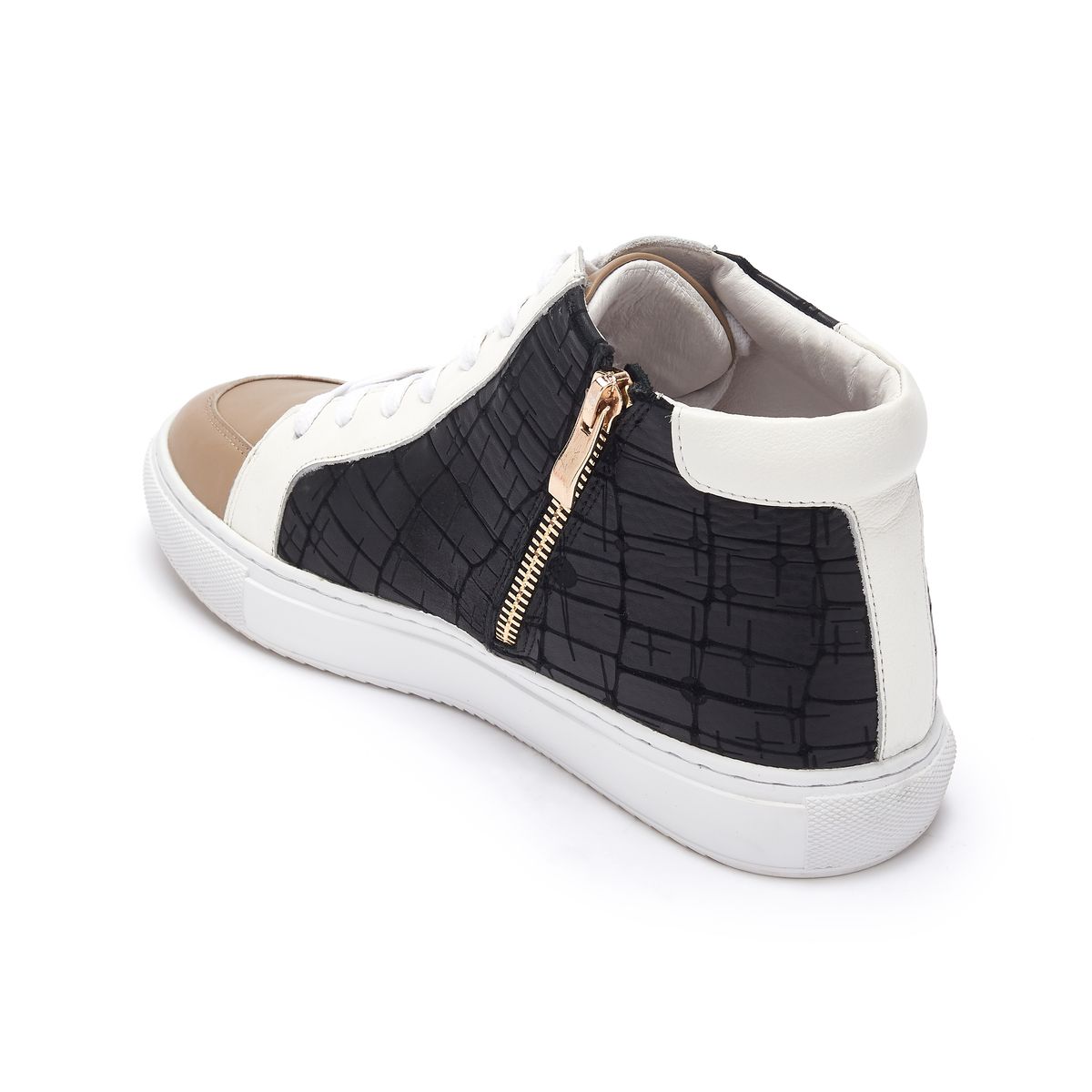 Finsbury Black and Camel High-Top Trainer with Zip from Cocorose London