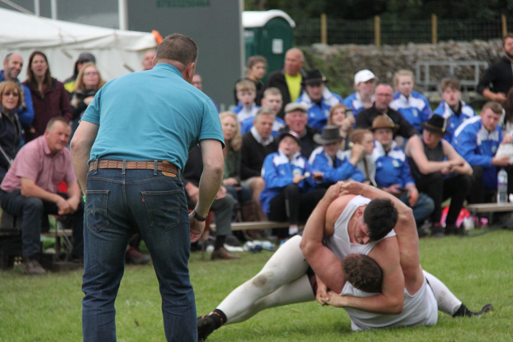 Thomas Gibson, in wrestling action on his way to the World Championship title in the Cumberland and Westmorland wrestling competition at Grasmere Lakeland Sports and Show 2023