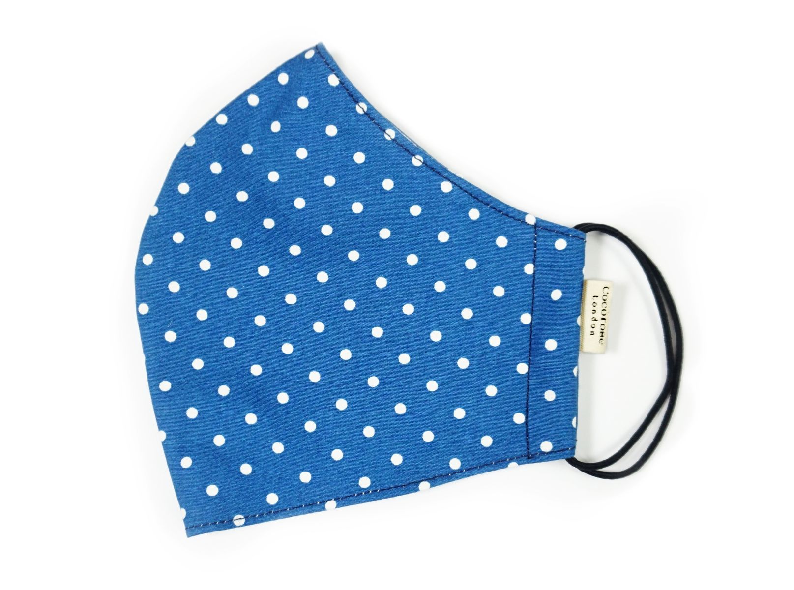 Blue polka dot cotton face mask from Cocorose London