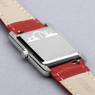 Accurist Coronation Rectangle Ladies Watch Gift Set 26mm | Silver Stainless Steel Bracelet | Navy Leather Strap