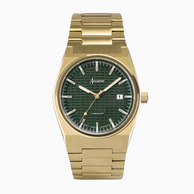 Accurist Origin watch with gold case and fir green dial