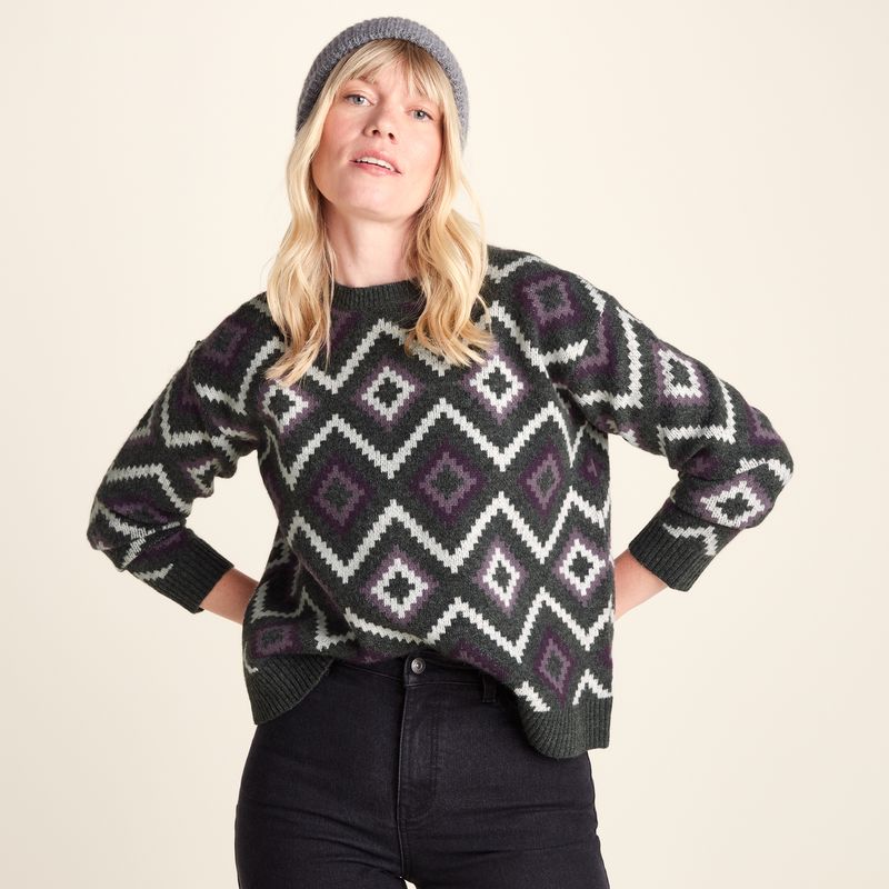 Solana Womens Chunky Fairisle Inspired Knit Jumper - Dark Grey Melange