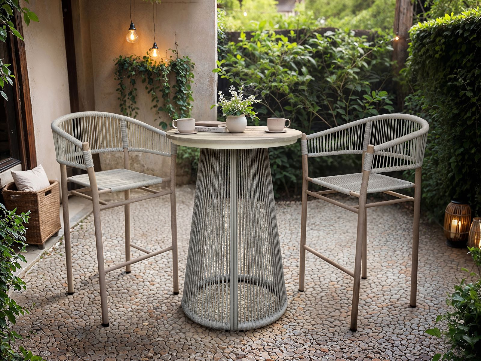 SOLACE+CO Hana Table & Lita Chairs Garden Bar Set White