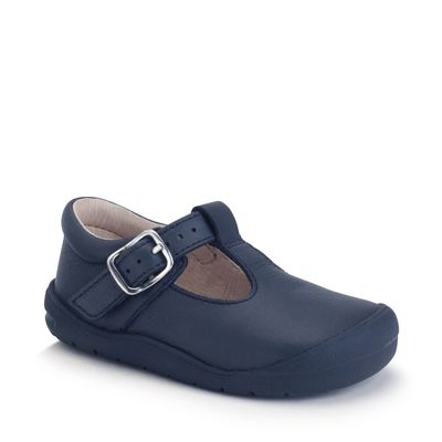 Travel Navy leather kids buckle first walking shoes