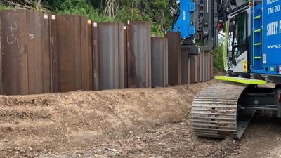 Sheet pile installation near the giraffe area at Chester Zoo, carried out by Sheet Piling (UK) Ltd