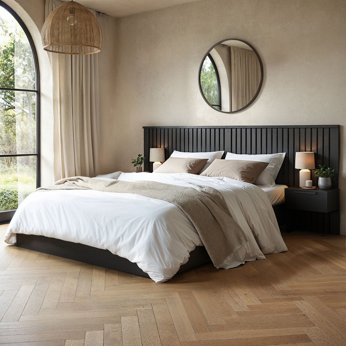 Solace+Co Taylor Hotel Ottoman Bed with Side Tables Black