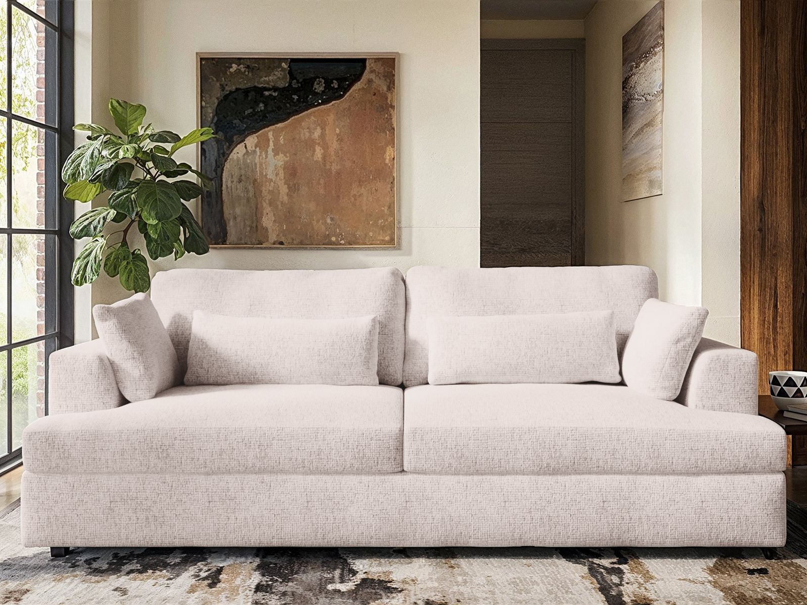 Solace+Co Drew 3 Seater Sofa - Cream Chenille