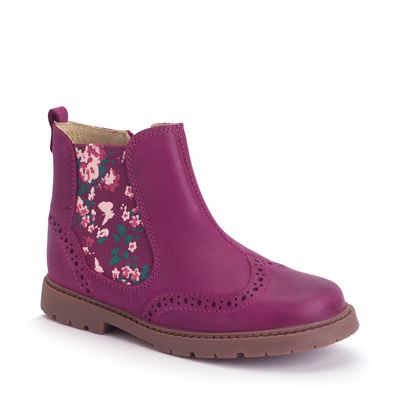 Chelsea, Berry leather/floral girls zip-up ankle boots