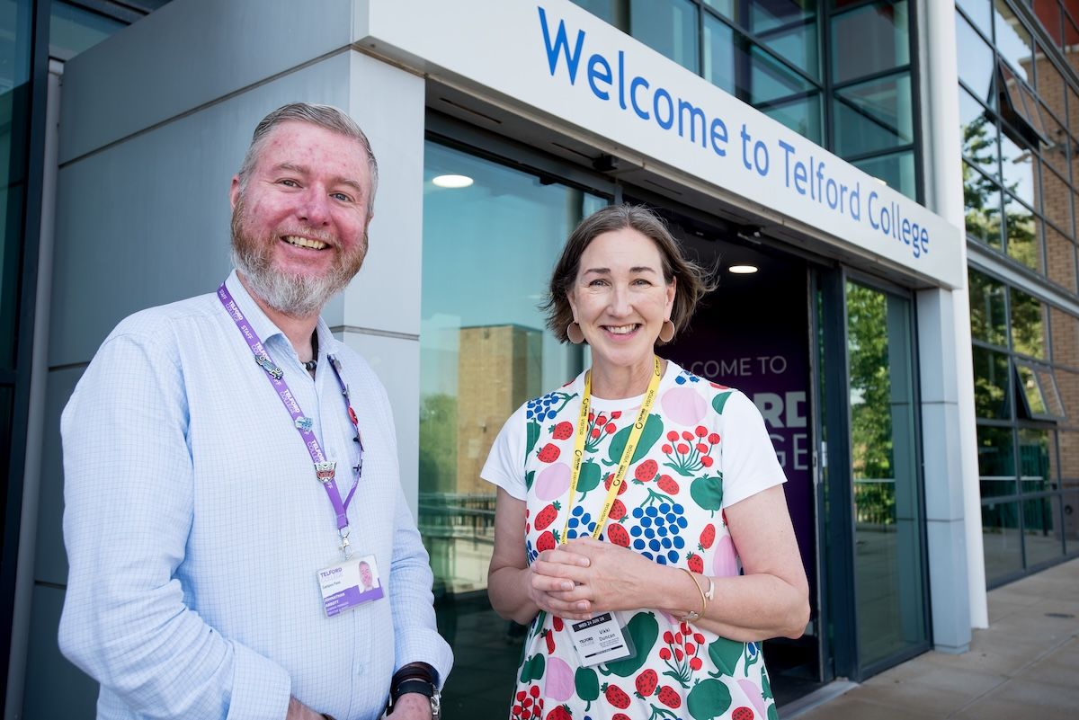 Johnathan Abbott, Telford College's learner manager for creative and music, pictured with Vikki Duncan from Weston Park at the launch of the college's new Creative Employer Skills Hub.jpg