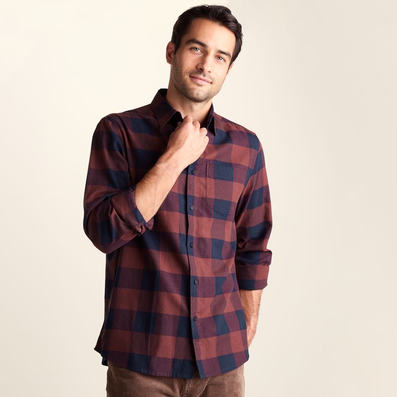 Marcel Mens Brushed Flannel Check Shirt - Blue & Brown Check