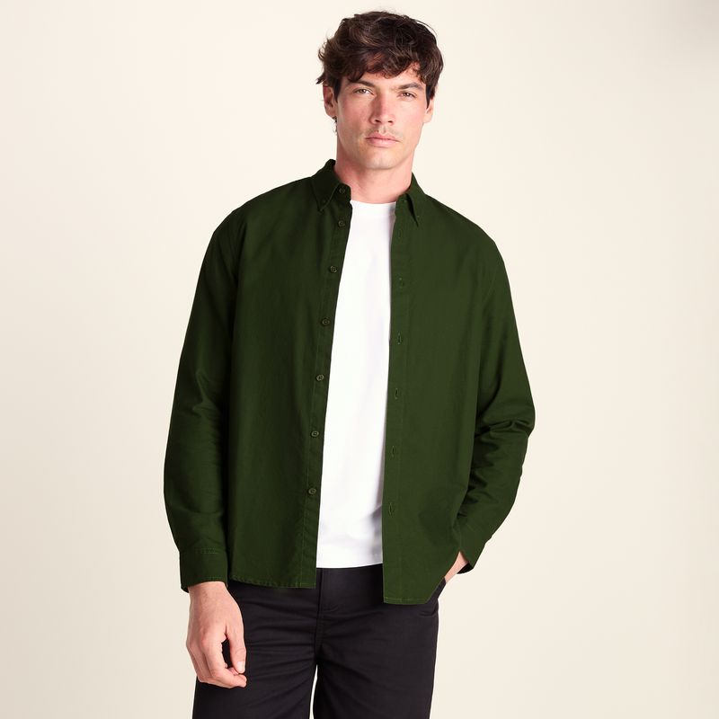 Barry Mens Long Sleeved Cotton Oxford Shirt - Leaf Green