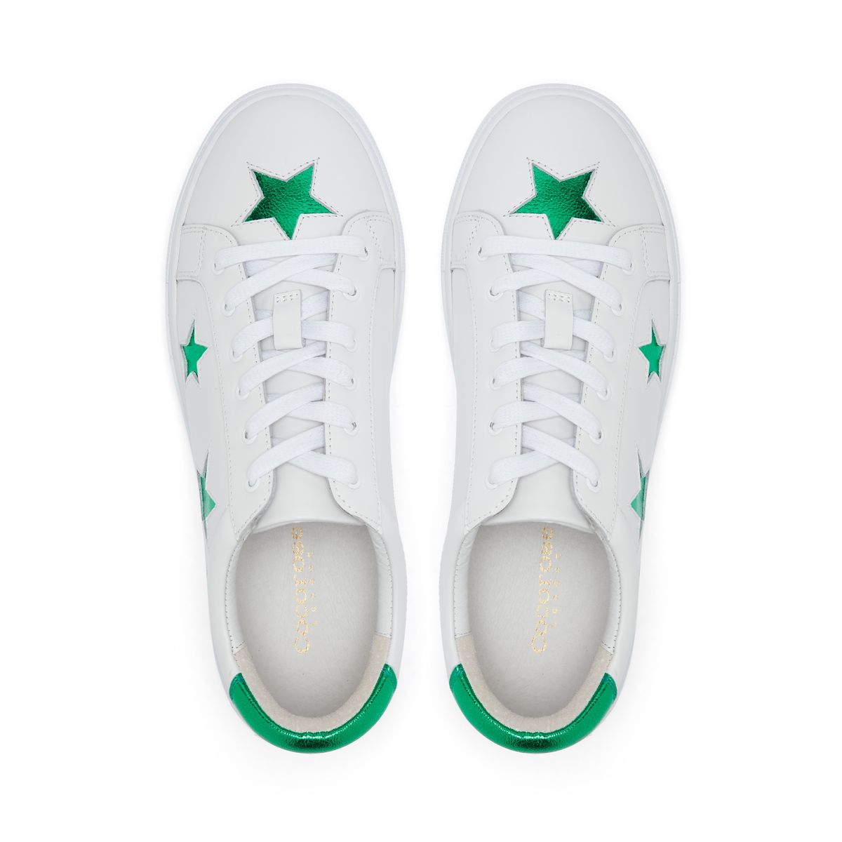 Hoxton White with Metallic Green Stars Low Top Trainers