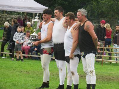 The final four in the World Championship battle in the Cumberland and Westmorland wrestling All Weights category at the Grasmere Lakeland Sports and Show 2023